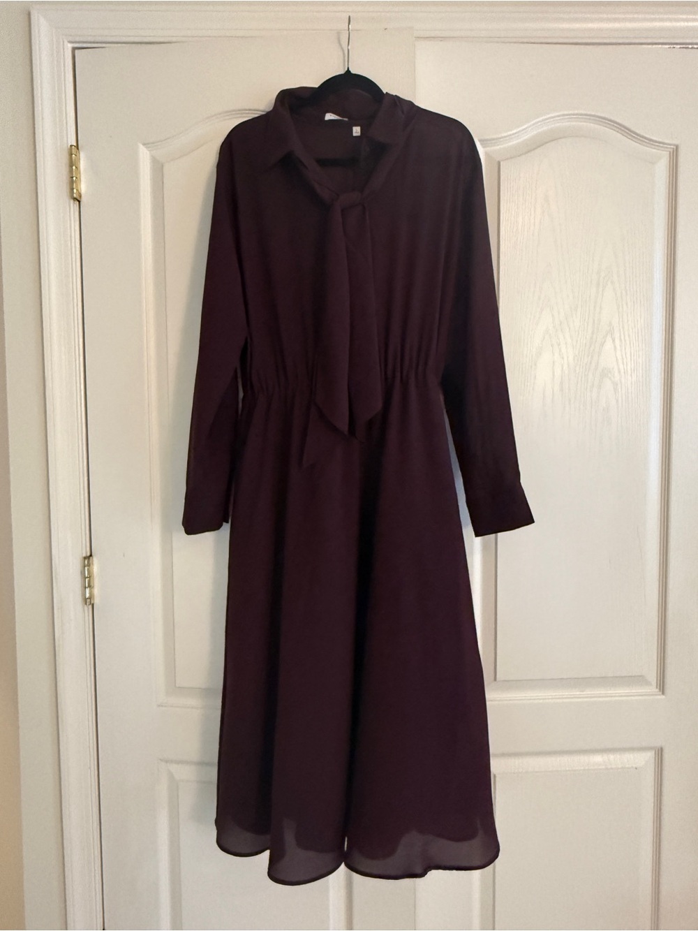 Aritzia Plum Tie-Neck Long Sleeve Midi Dress